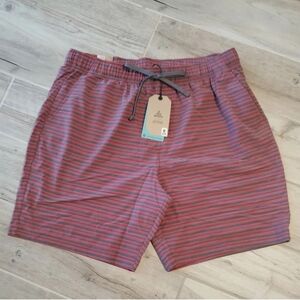 PrAna Mens XL 8" Board Shorts Metric E-Waist Cove Red Striped Swim Beach Summer
